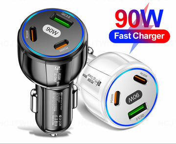 90W Super Fast Charging 1 USB Dual Type-C Car Charger