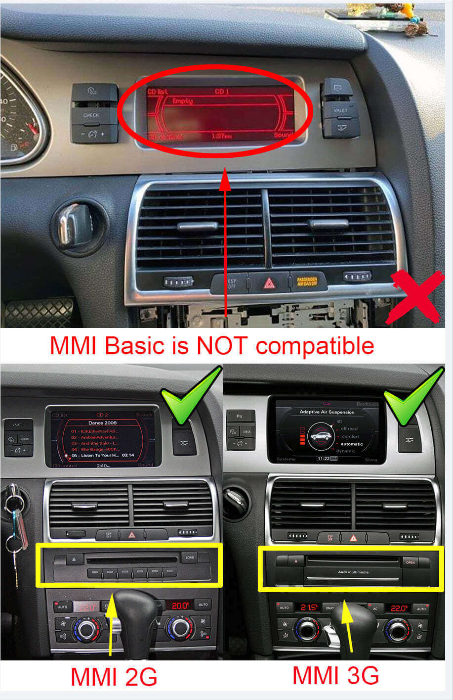 Audi Q7 4L 2005-2015 10.25 inch touchscreen aftermarket upgrade Car stereo wireless Carplay and wireless android auto