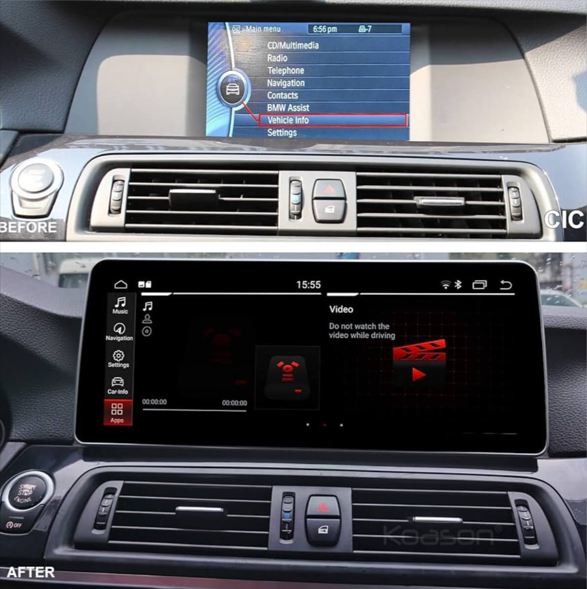 BMW 5 Series 2011-2017 (F10 F11) 12.3 inch touchscreen aftermarket screen upgrade Car stereo wireless CarPlay and wireless Android Auto