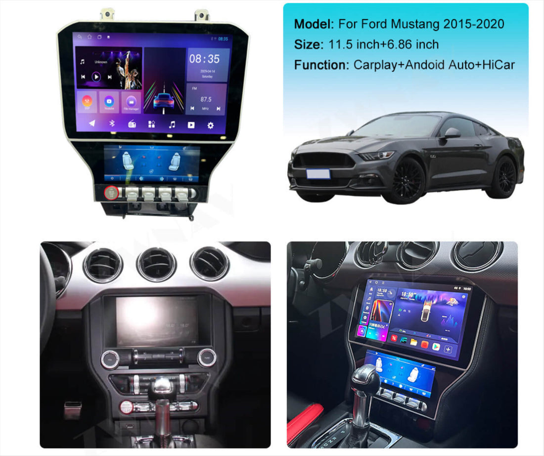 Ford Mustang 2015-2021 Dual screen 11.5+6.68 Wireless Apple CarPlay Android Auto GPS Bluetooth Digital aircon