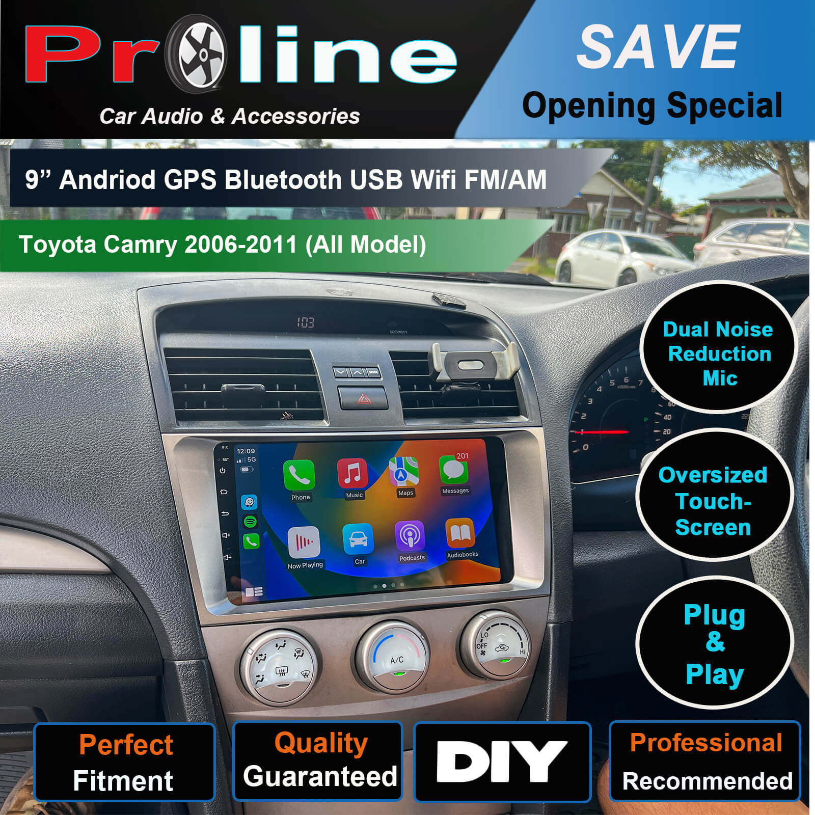 Toyota Camry 2006-2011 GPS Bluetooth Apple CarPlay Android Auto DSP 9 Screen