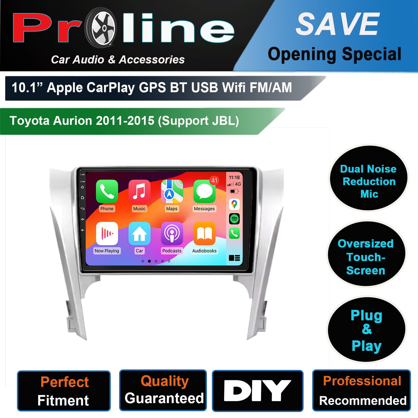 Toyota Aurion Presara 2012-2015 GPS Stereo Touchscreen Wireless carplay Android Auto Support JBL sound system