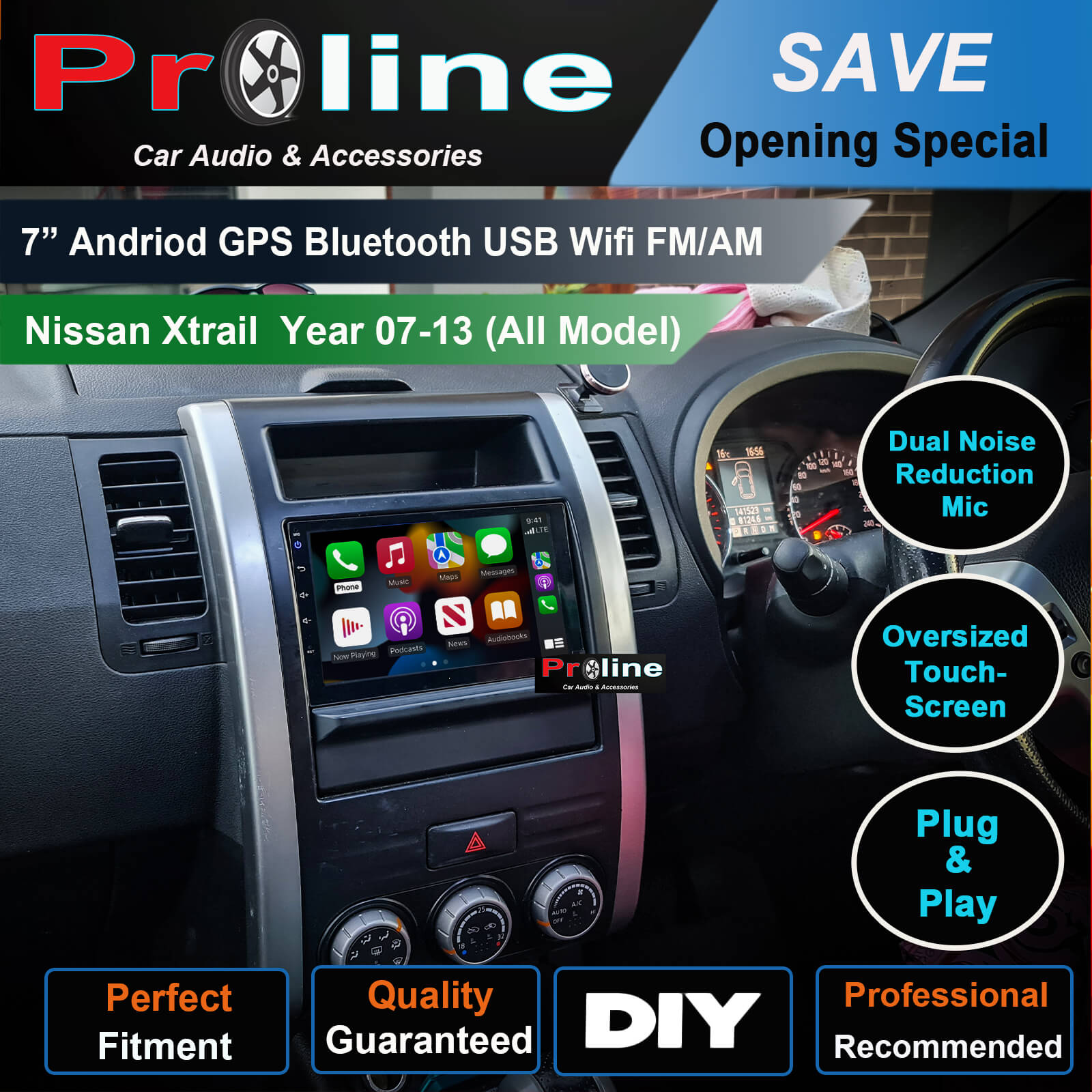 Nissan Xtrail 2007-2013 T31 Navigation Bluetooth Wireless Carplay Android Auto Headunit