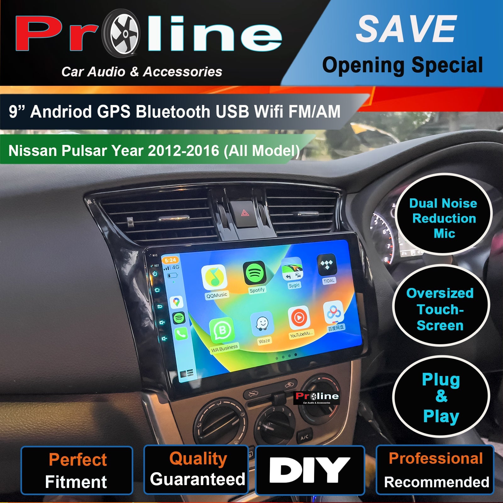 Nissan Pulsar 2012-2016 GPS Bluetooth Wireless Apple CarPlay Android Auto Stereo