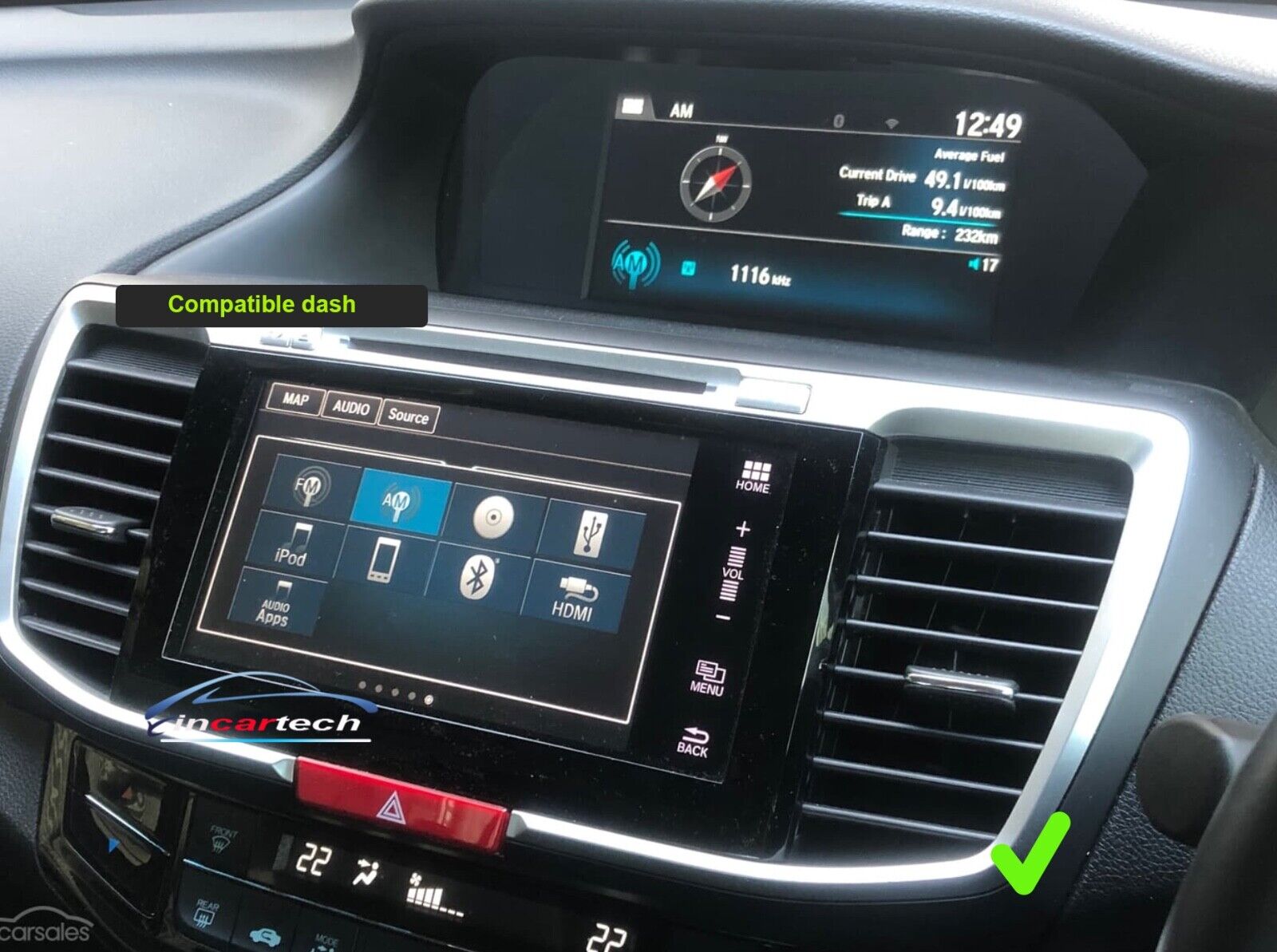 Honda Accord 2015-2019 9" Touchscreen GPS wireless CarPlay Android Auto HeadUnit screen