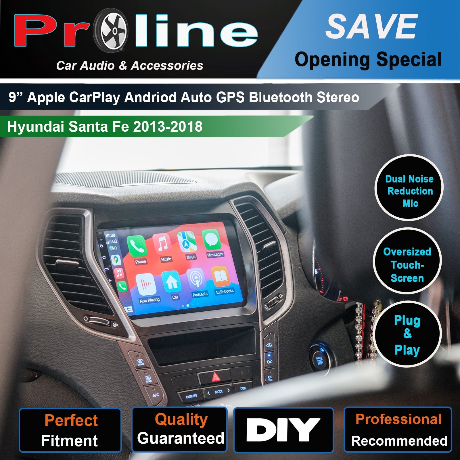 Hyundai Santa Fe 2013-2018 GPS BT wireless Apple CarPlay Android Auto Stereo 9