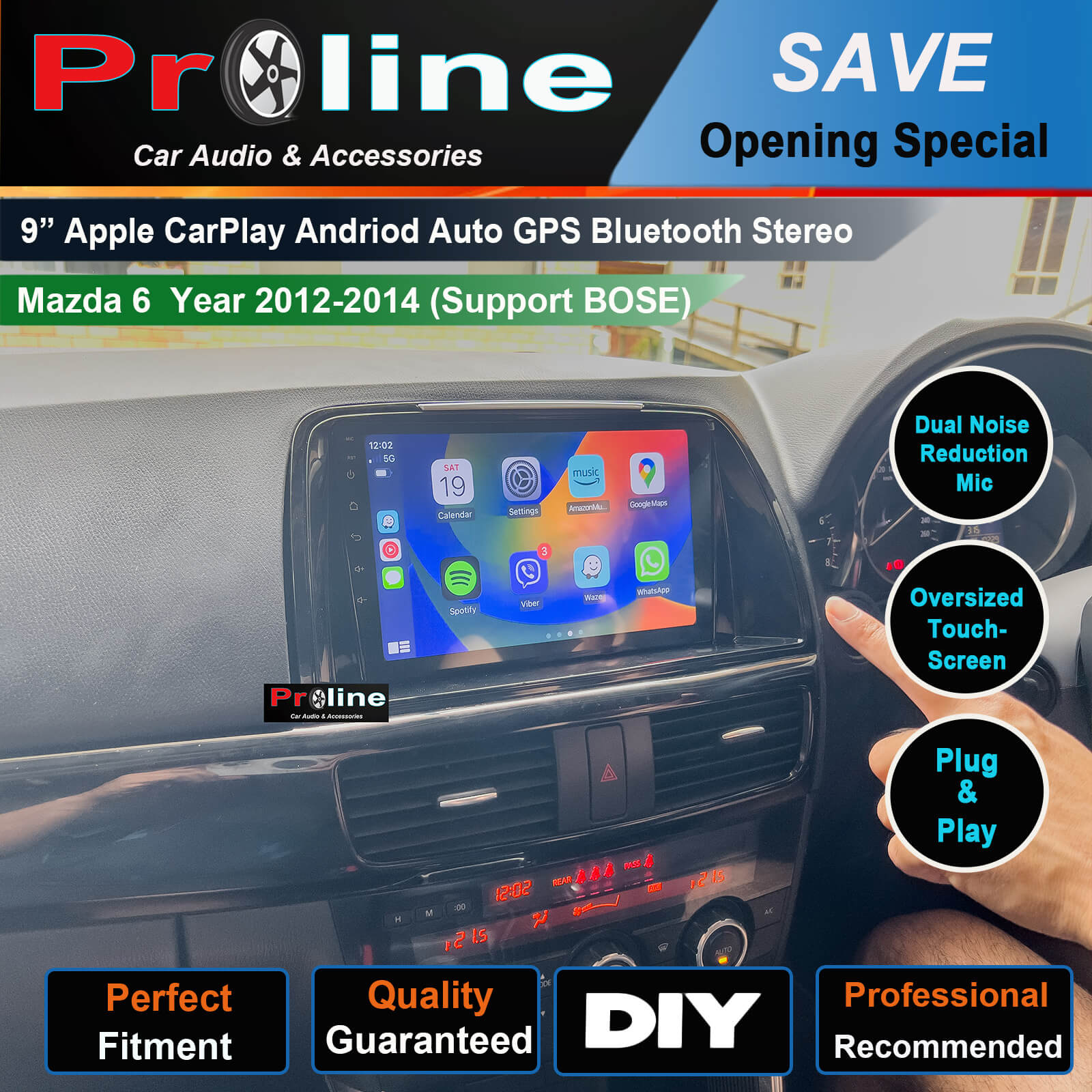 Mazda 6 2012-2014 wireless Apple carplay Android Auto GPS 9 Screen GPS Support BOSE
