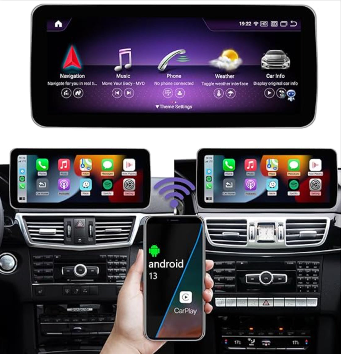 Mercedes Benz E-Class 2010-2016 (W212 A207 C207) 12.3 inch touchscreen aftermarket screen upgrade Car stereo wireless CarPlay and wireless Android Auto