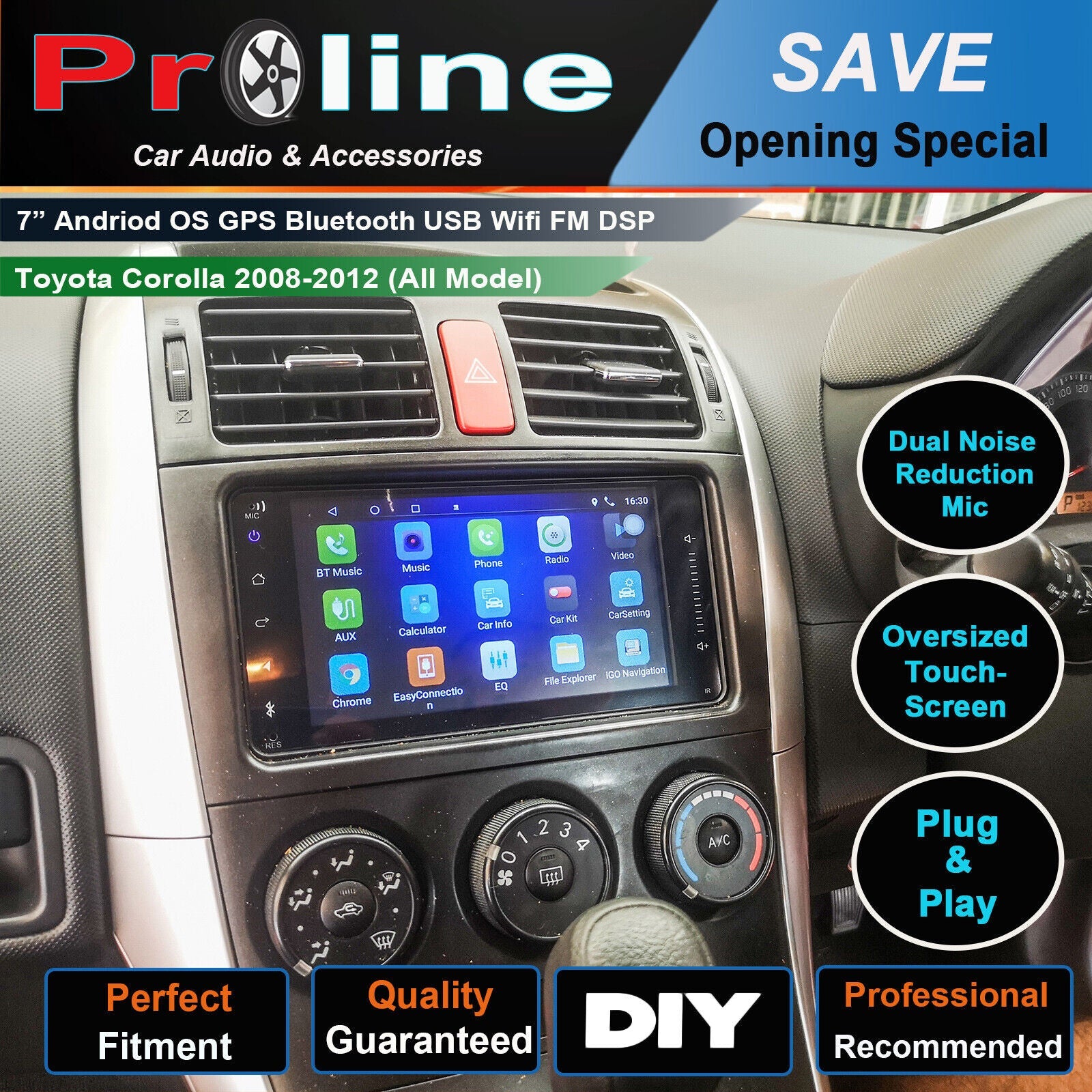 Toyota Corolla 2008-2012 GPS Bluetooth USB Wireless Apple CarPlay Android Auto 7 Touch Screen