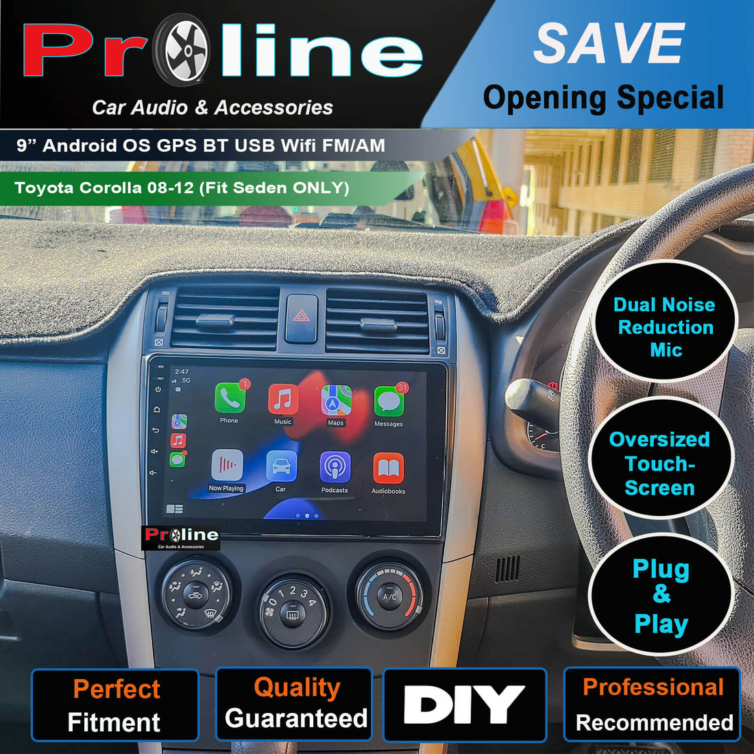 Toyota Corolla Sedan 2008-2012 GPS Bluetooth USB Apple CarPlay Android Auto