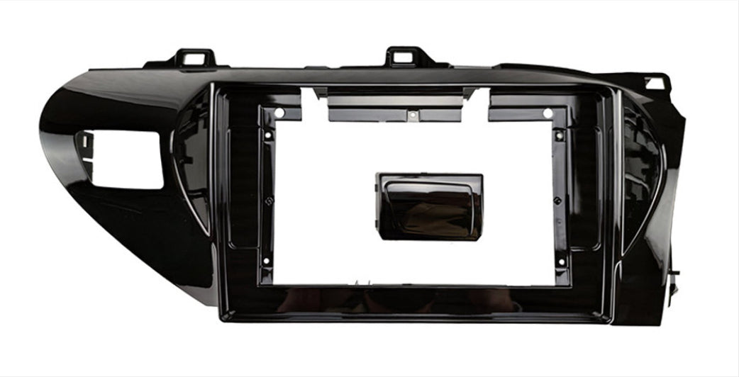 Black double din facia frame for Toyota Hilux 2015-2025 suitable for both 10 inch android and 7 inch standard double din headunits.
