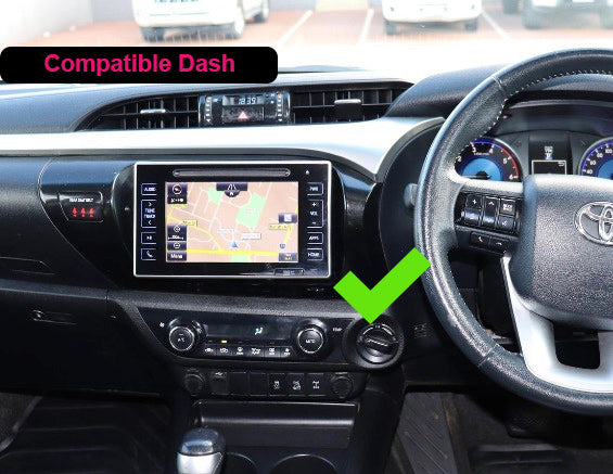Black double din facia frame for Toyota Hilux 2015-2025 suitable for both 10 inch android and 7 inch standard double din headunits.