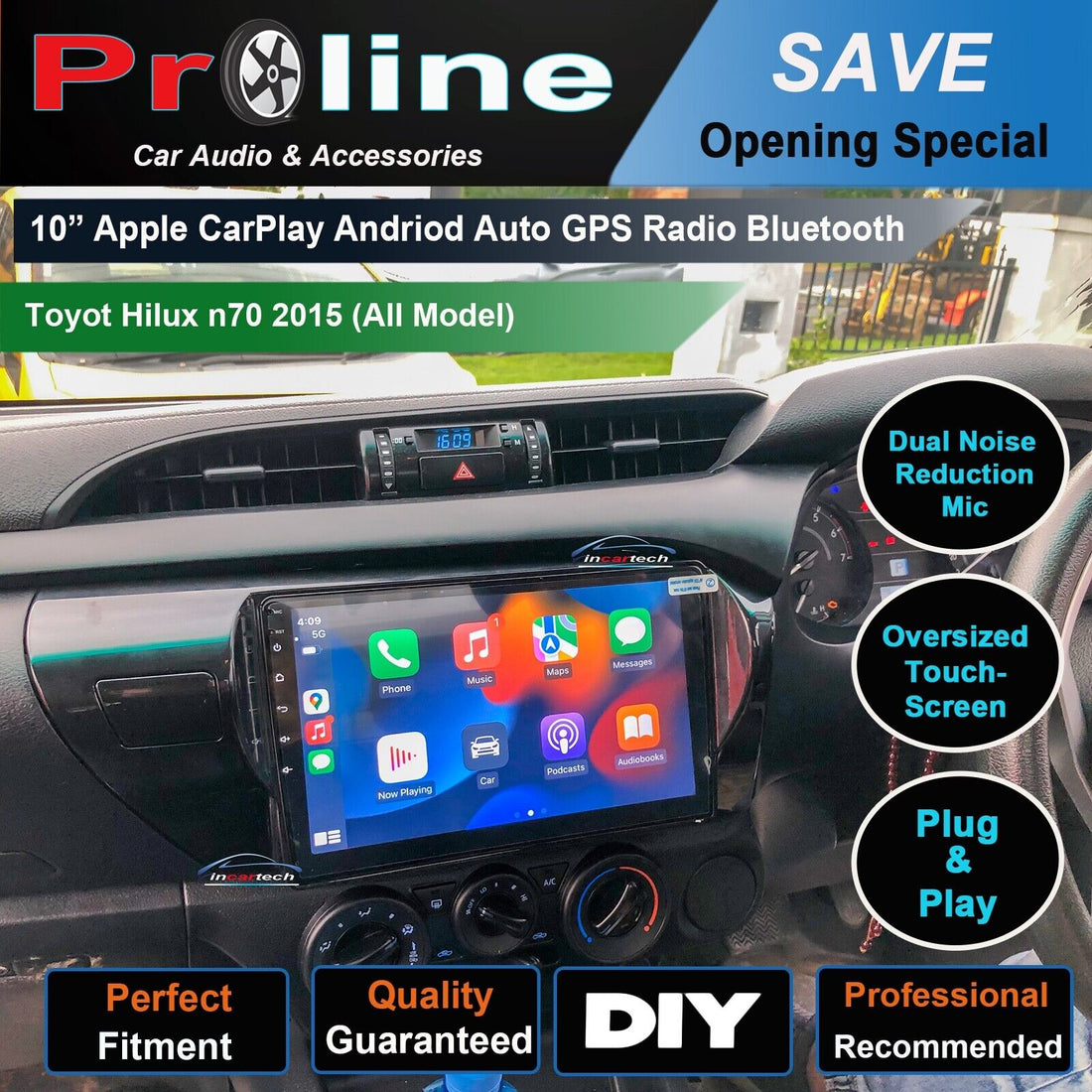 Toyota Hilux 2015+ GPS Wireless Apple CarPlay Stereo GPS Camera Android Auto