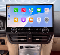 An image showing a 19.8 screen GPS wireless system with Apple CarPlay and Android Auto integration, installed in a vehicle's dashboard.