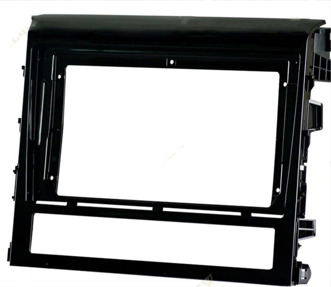 Black double din stereo facia kit for Toyota Landcrusier 200 Series 2016-2024 suitable for both 10 inch Android and 7 inch Double din headunits.
