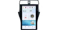 A 15.6 inch Tesla style touchscreen car stereo interface for Toyota Prado vehicles, displaying a graphical user interface with weather widget and settings icon.
