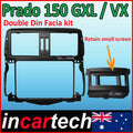 Double Din facia kit for Toyota Prado 150 GXL / VX series, including a metal bracket for dashboard mounting, with an indication to retain a small screen.