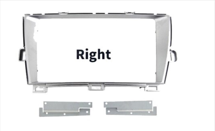 A black double din stereo facia kit suitable for Toyota Prius 2009-2015 with mounting brackets.