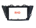 Black double din facia frame for Toyota Prius V with a label indicating 'RHD' for right-hand drive.