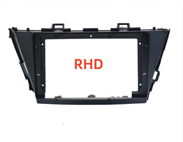 Black double din facia frame for Toyota Prius V with a label indicating 'RHD' for right-hand drive.