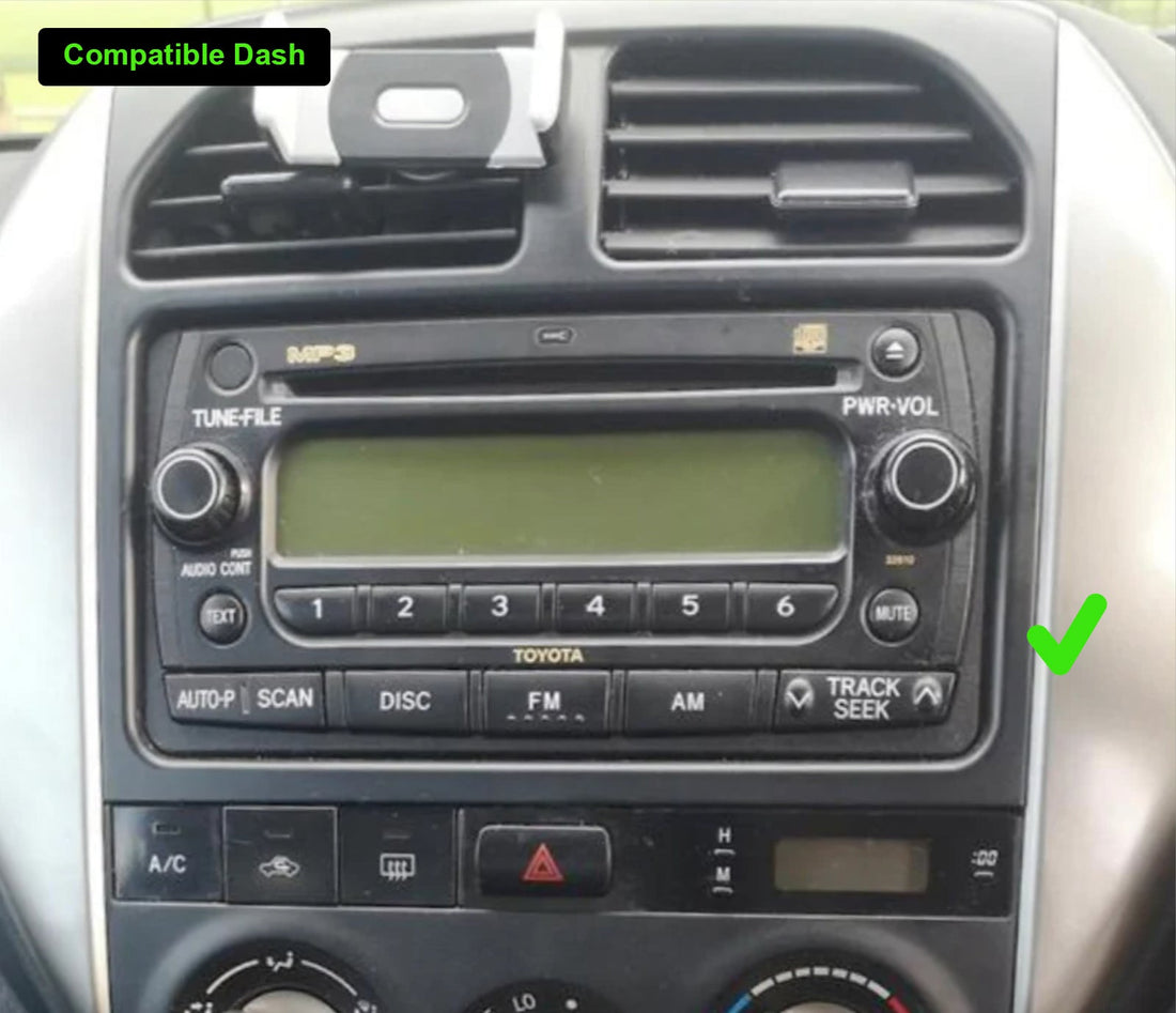 A 9-inch touchscreen car stereo with Apple CarPlay and Android Auto compatibility, intended for installation in a Toyota RAV4.