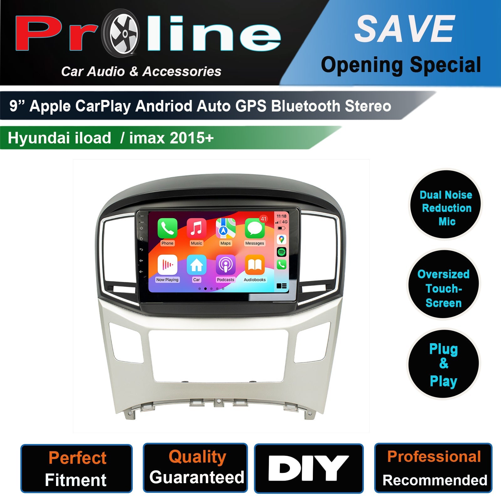 Hyundai iload 2015-2023 aftermarket 9 Stereo GPS BT wireless CarPlay Android Auto