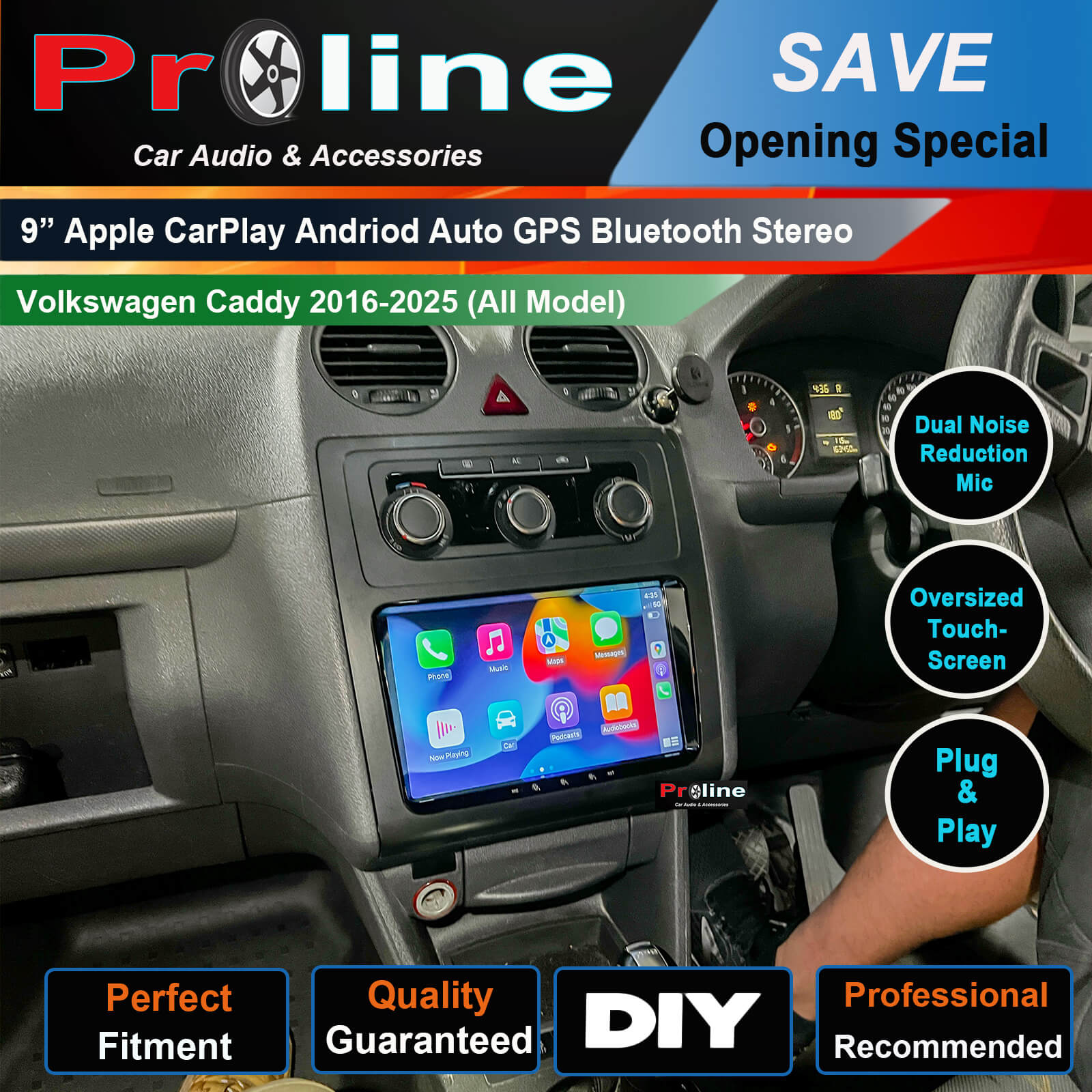 Volkswagen VW Caddy 2015-2025 9 GPS Infotainment Wireless Carplay Android auto