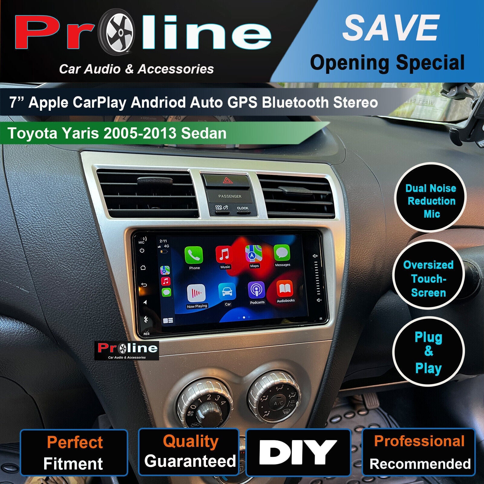 Toyota Yaris 2005-2013 Wireless Apple CarPlay Andriod Auto GPS Bluetooth Stereo Radio