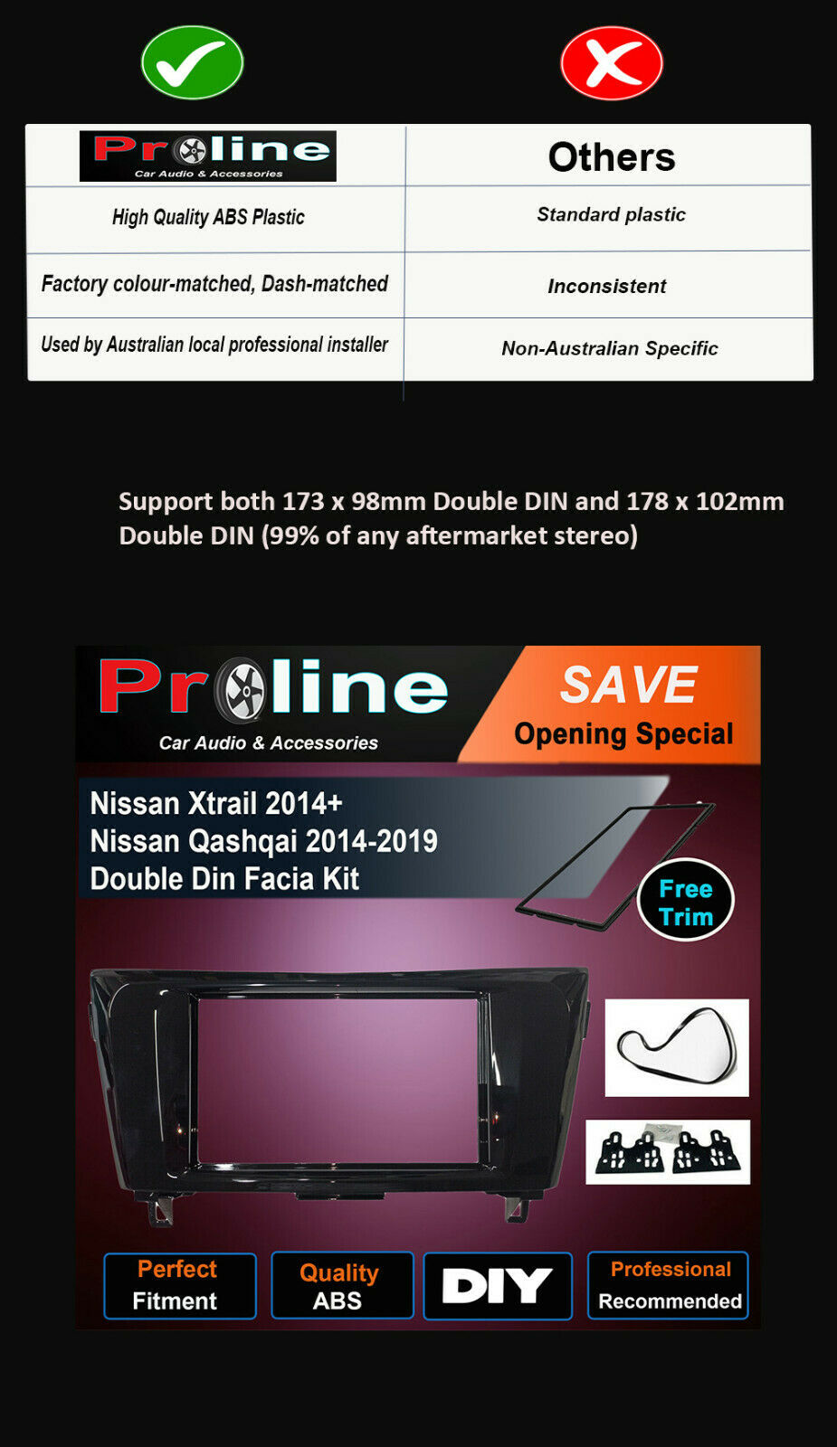 Nissan Xtrail Qashqai 14+ DOUBLE DIN radio facia sterero Fascia Dash Panel kit