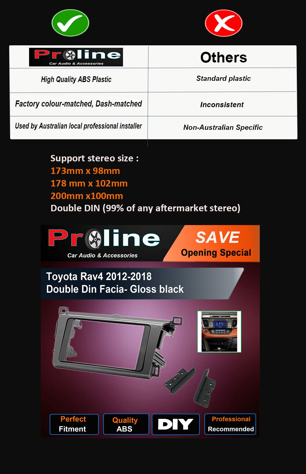 For Toyota Rav4 12-18 DOUBLE 2 DIN stereo radio facia Fascia Dash kit Panel