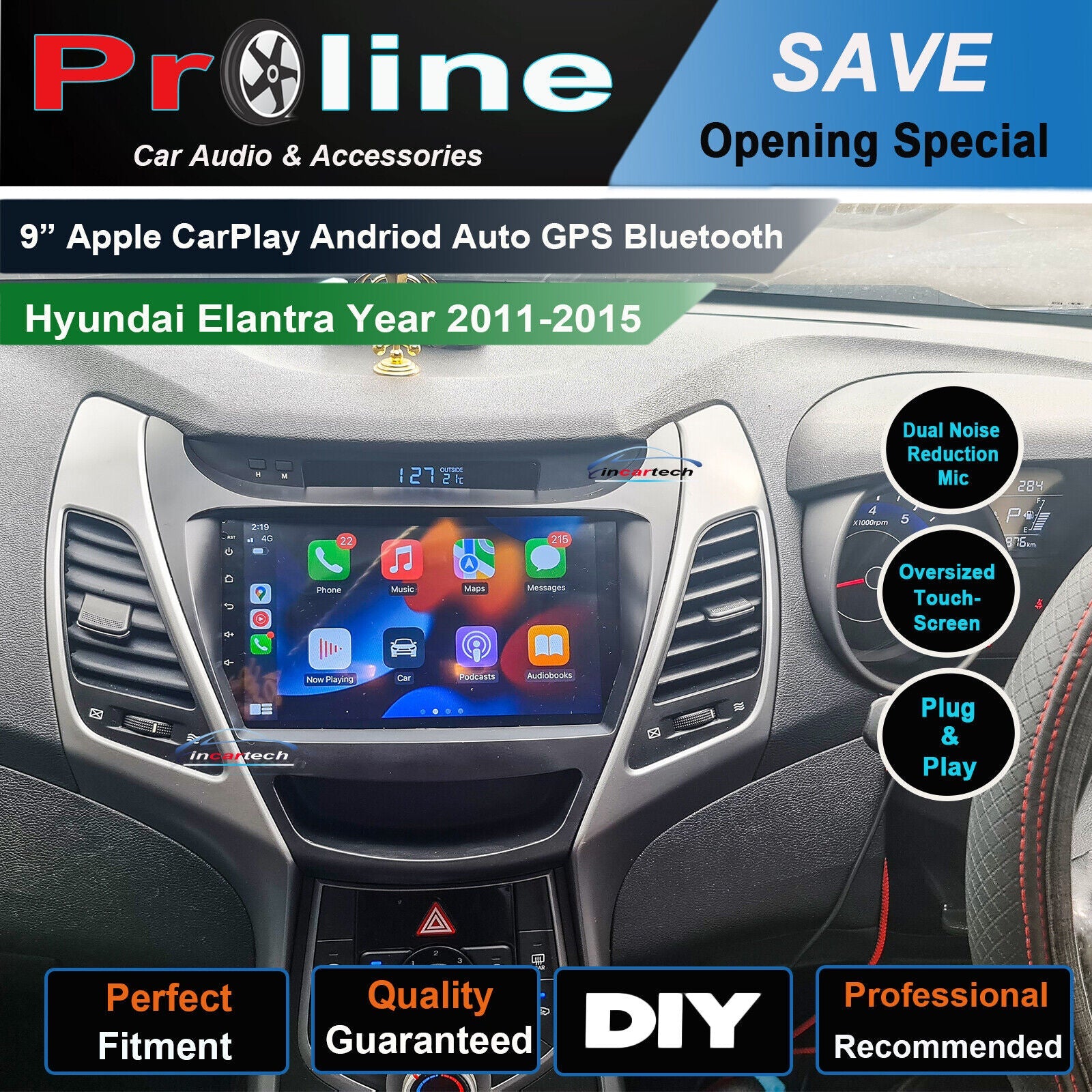 Hyundai Elantra 2011-2015 GPS Bluetooth Apple CarPlay Android Auto Stereo Screen