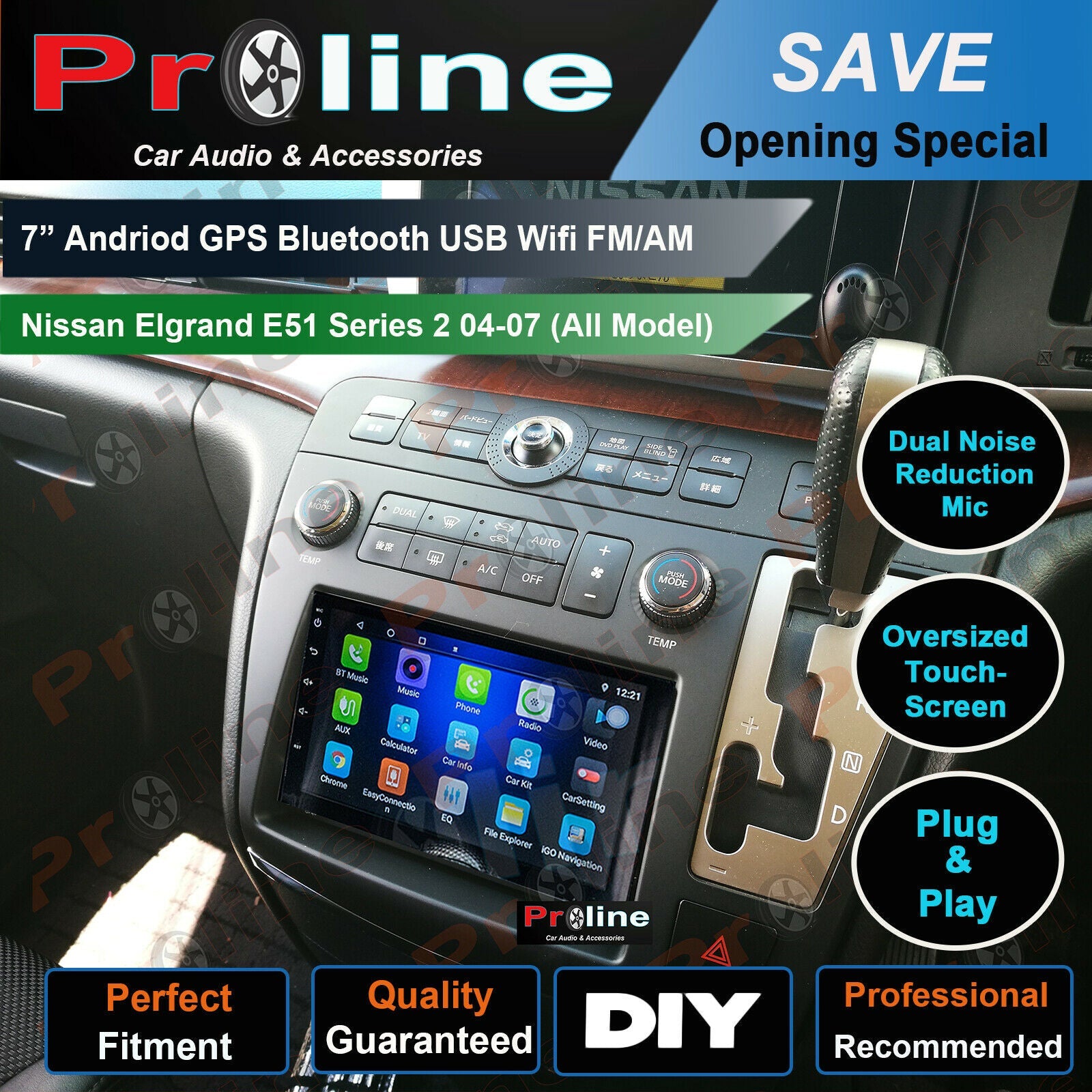 Nissan Elgrand E51 2004-2007 GPS Bluetooth Wireless Apple CarPlay Android Auto Stereo