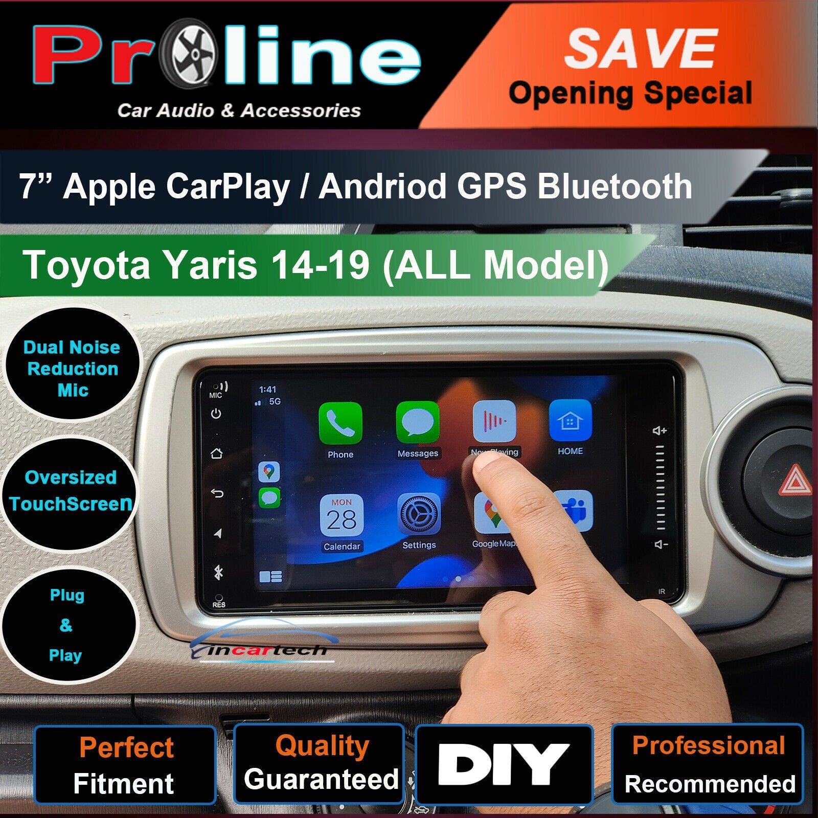 Toyota Yaris 2013-2015 Wireless Apple CarPlay Andriod Auto GPS Bluetooth Stereo Radio GPS