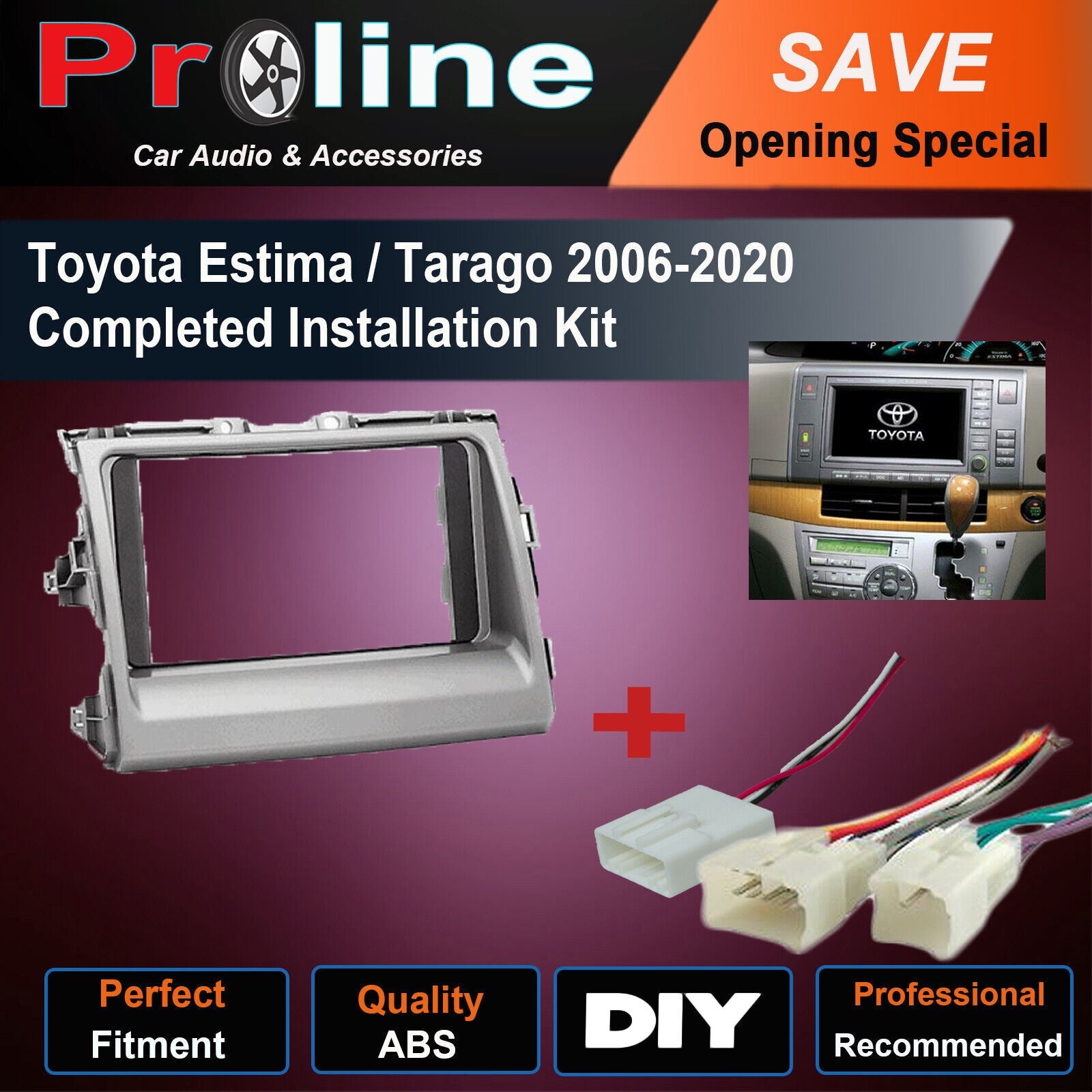 Fit Toyota Estima Tarago 2006+ radio Double Din fascia dash facia wiring harness