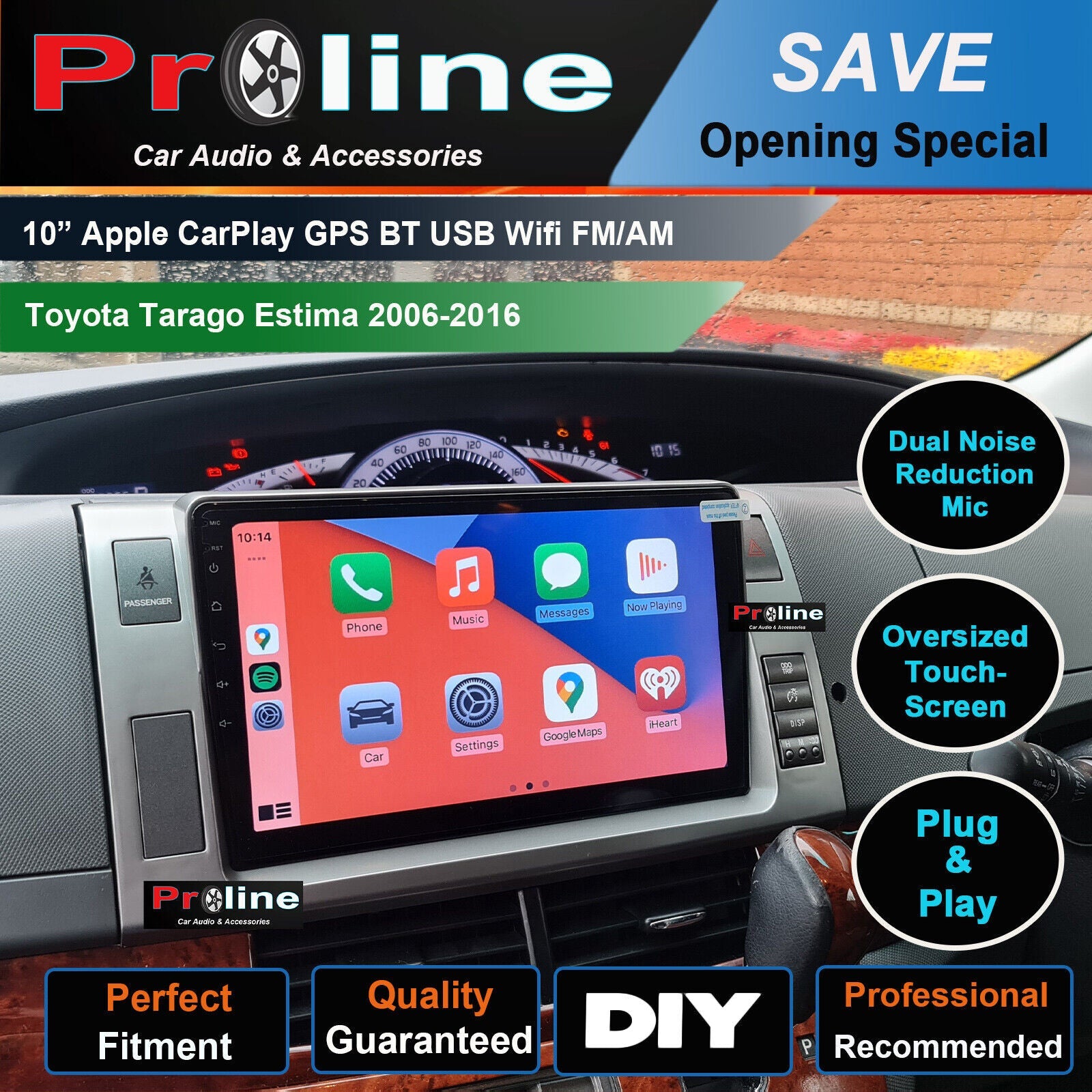 Toyota Tarago Estima 06-17 GPS Bluetooth Stereo Apple carplay Android auto Headunit Sliver facia