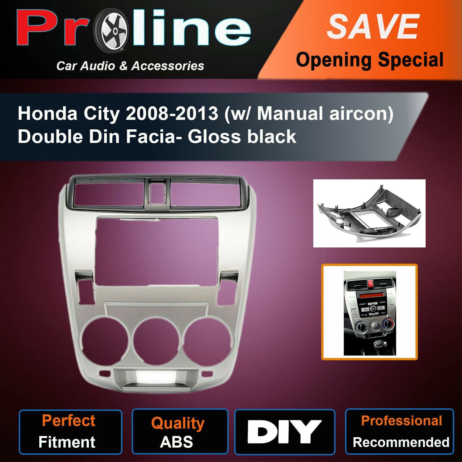 Honda City 08-13 (Manual aircon) DOUBLE 2 DIN radio facia Fascia Dash Panel
