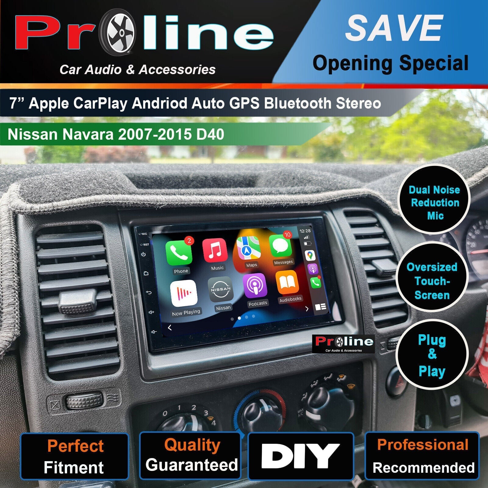 Nissan Navara D40 2007-2015 7 Bluetooth HF Android Auto GPS Satnav Stereo Reverse Camera