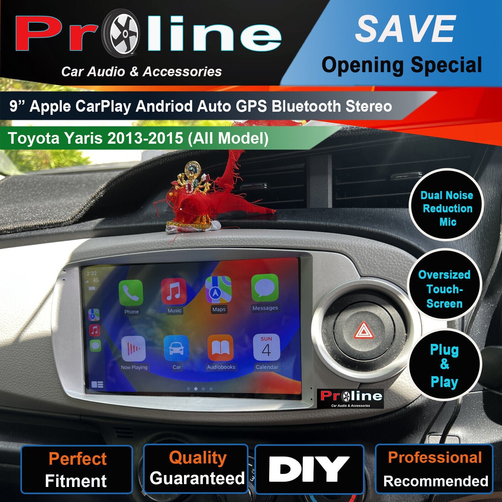 Toyota Yaris 2013-2015 9 Wireless Apple CarPlay Android Auto GPS Bluetooth Stereo