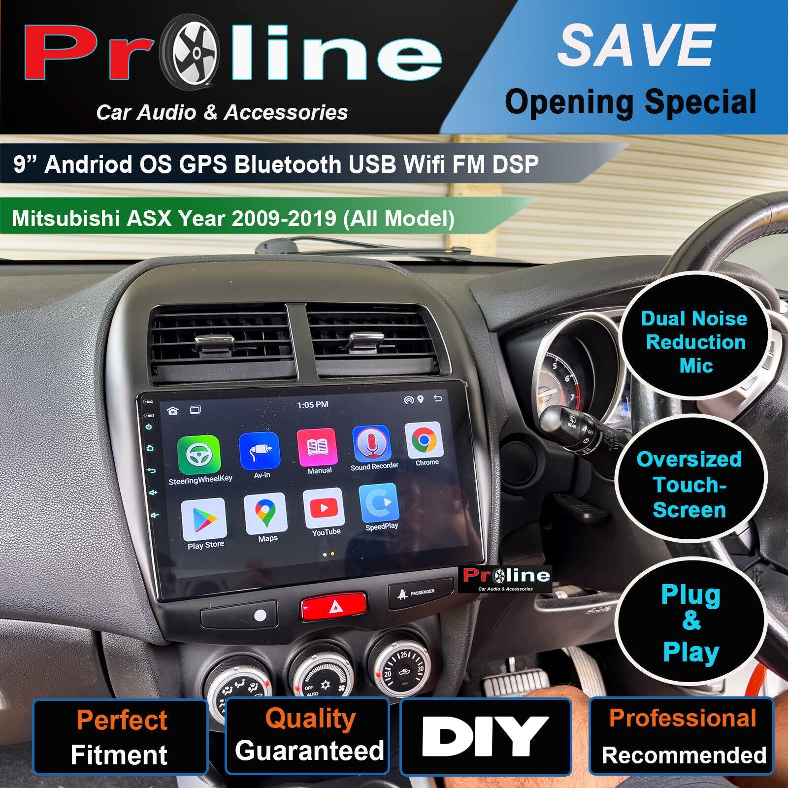 Mitsubishi ASX 2008-2017 10 GPS Bluetooth Radio Accessories Headunit Android DSP