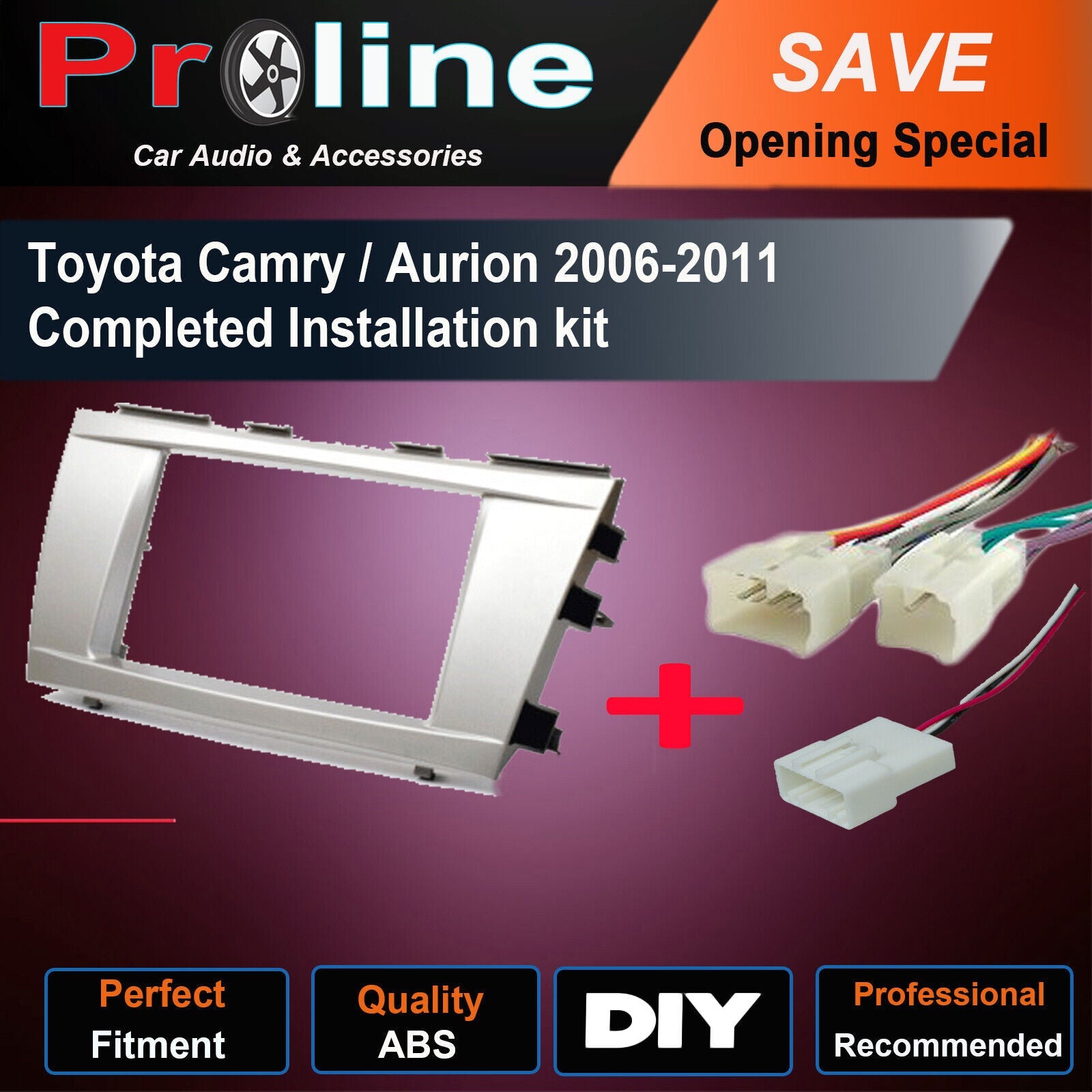 Fit Toyota Camry 06-10 stereo radio Double Din fascia facia kit wiring harness