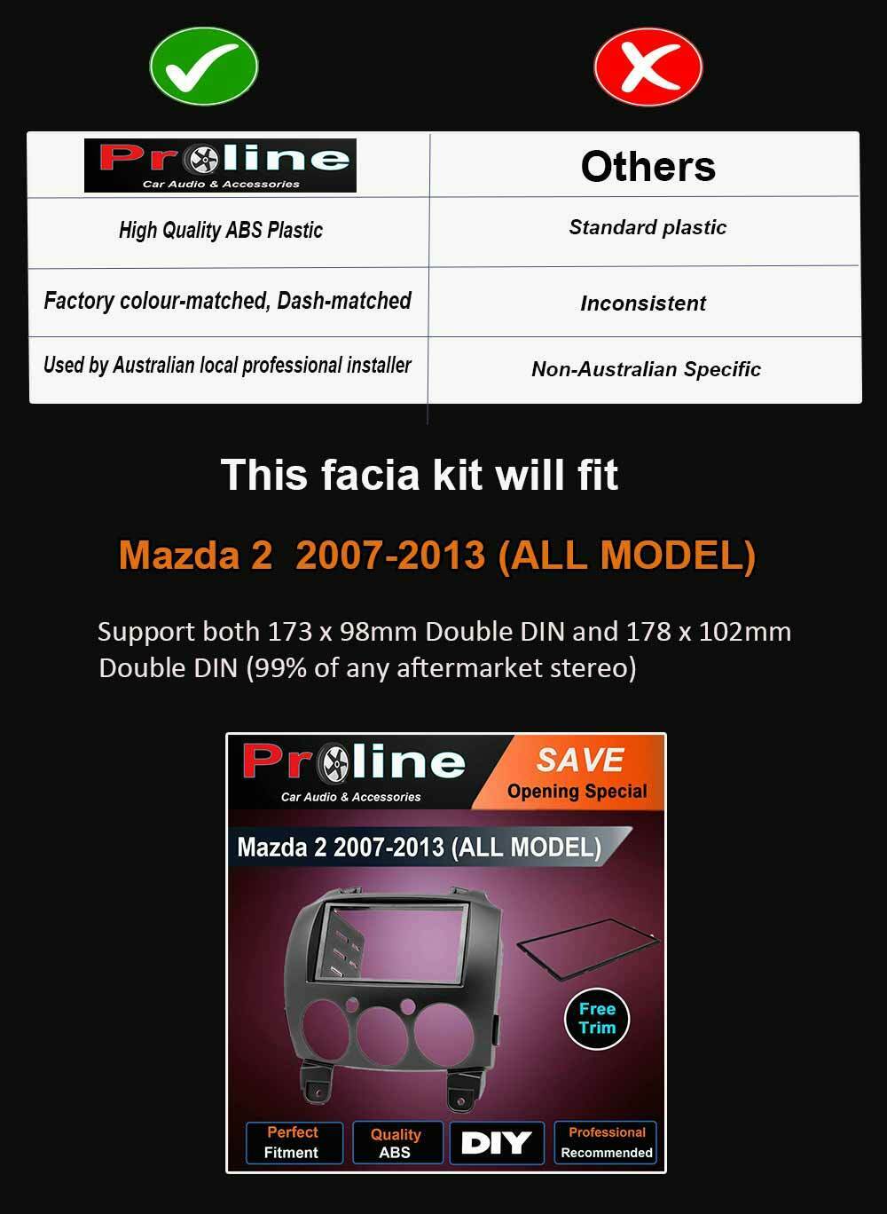 For Mazda 2 2007-2014 Car Audio stereo Radio double DIN Facia Dash Panel Trim
