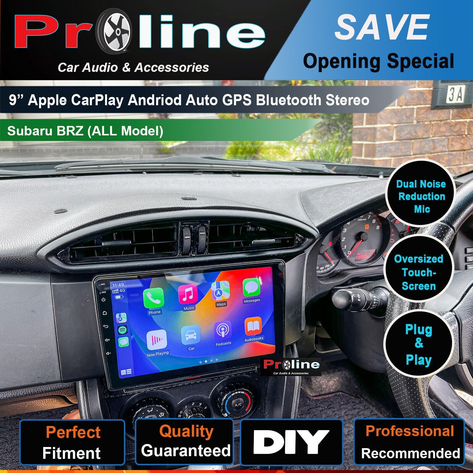 Subaru BRZ 2012-2016 9 Screen Headunit Wireless Apple Carplay Android Auto