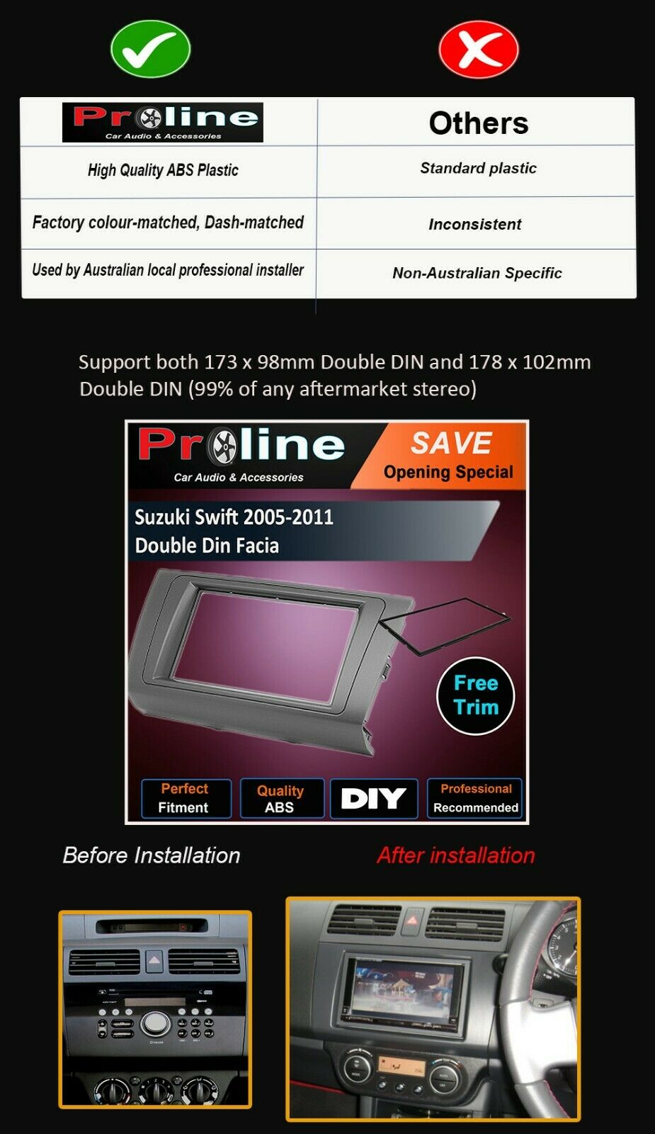 Suzuki Swift 2005-2011 Car Audio stereo Radio double DIN Facia Dash Panel Trim