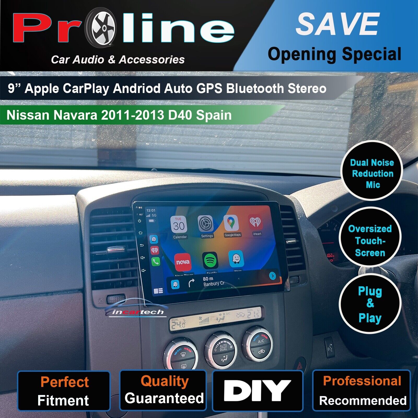 Nissan Navara Spain D40 2011-2014 9 Stereo Headunit Apple CarPlay Android Auto GPS Reverse Camera
