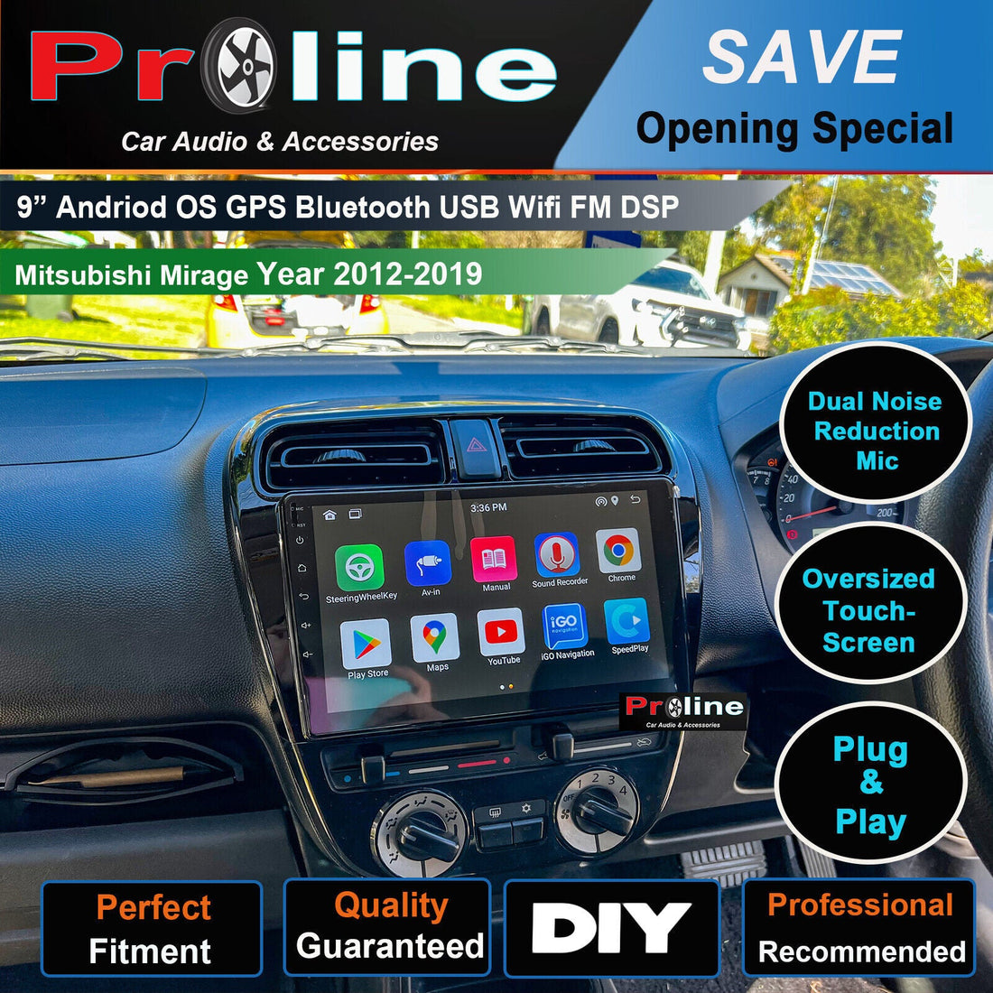 Mitsubishi Mirage 2012-2019 9 GPS Bluetooth Wireless Apple Carplay Android Auto Radio Accessories Headunit
