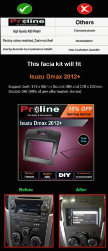 Double-DIN Facia Kit Fascia Panel Dash Surround Trim For Isuzu Dmax D-max 2012+